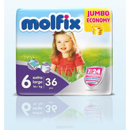 Подгузники Molfix Extra Large (16+ кг), 36 шт