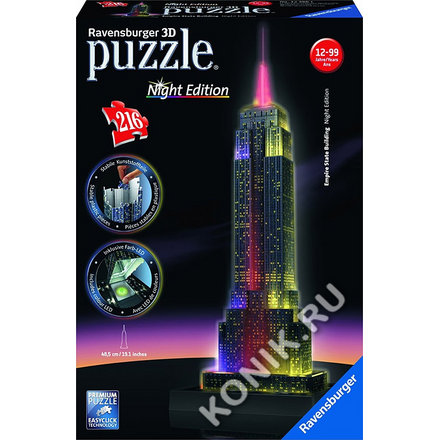 3D Пазл Ночной Эмпайр Стейт Билдинг, 216 деталей (Ravensburger 12566)