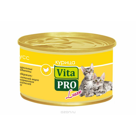 Консервы для котят Vita Pro "Luxe", с курицей, мусс, 85 г