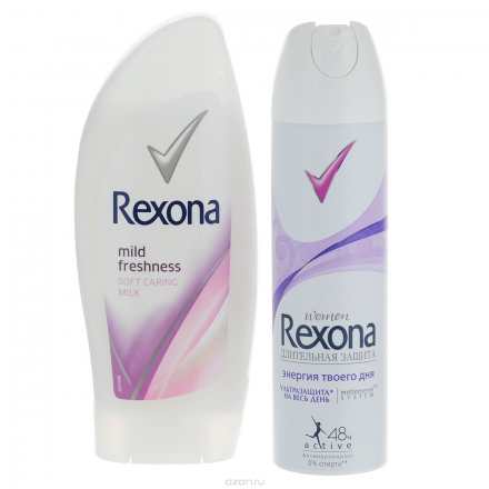 Rexona Подарочный набор "Энергия твоего дня", женский: антиперспирант-спрей "Энергия твоего дня", гель для душа "Приятная свежесть"