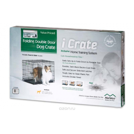 Клетка для собак Midwest "iCrate", 2 двери, цвет: черный, 76 см х 48 см х 53 см