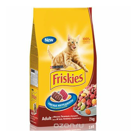 Корм сухой для кошек "Friskies", с мясом и полезными овощами, 2 кг