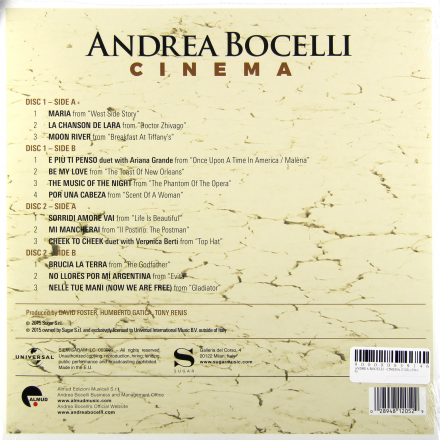 ANDREA BOCELLI ANDREA BOCELLI - CINEMA (2 LP)