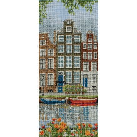 Набор для вышивания Anchor "Amsterdam Street Scene" /Амстердам. Уличная сцена/ 32*14см (состав: канва Aida 16, цветная схема, нитки Anchor, игла, инструкция), счетный крест